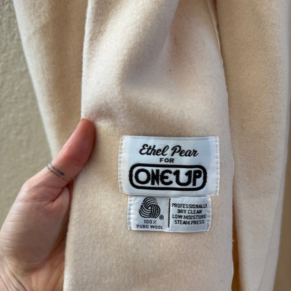 Vintage 1980's 100% Pure Wool Cream Fur Collar Long Coat - Picture 6 of 8
